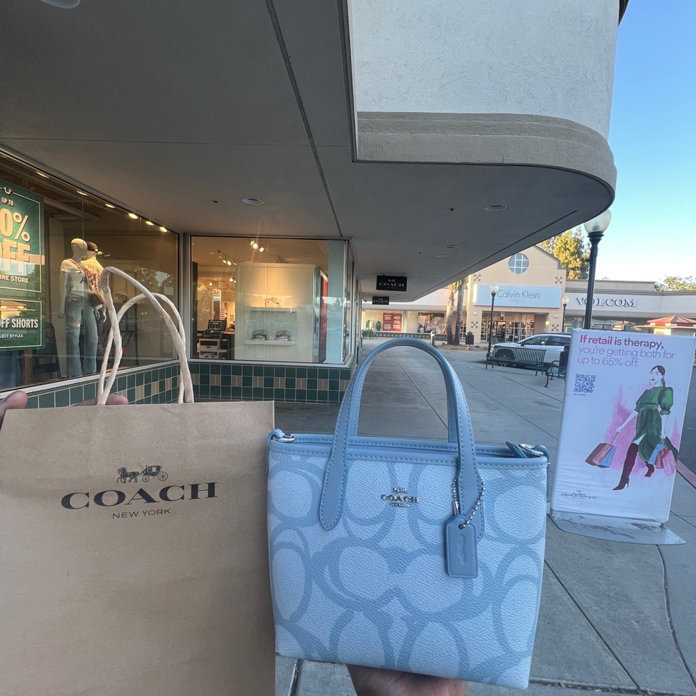 Coach Blue Mini Tote Bag with Signature Monogram